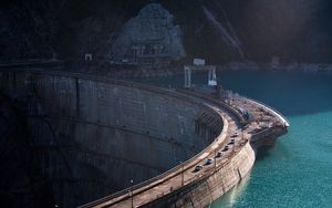 Preview wallpaper dam, road, transport, river, rock