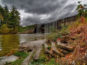 Preview wallpaper dam, water, descent, steps, coast