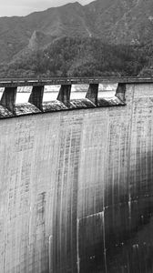 Preview wallpaper dam, weir, concrete, trees, bw