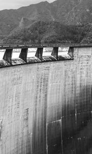 Preview wallpaper dam, weir, concrete, trees, bw