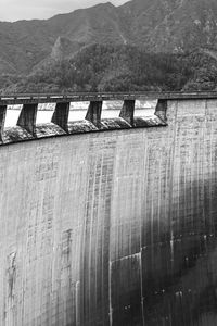 Preview wallpaper dam, weir, concrete, trees, bw