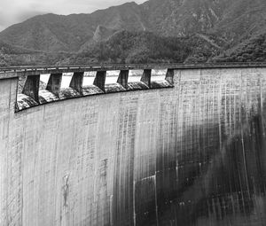 Preview wallpaper dam, weir, concrete, trees, bw