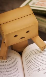 Preview wallpaper danbo, cardboard robot, book, reading