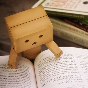 Preview wallpaper danbo, cardboard robot, book, reading