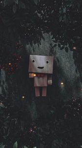 Preview wallpaper danbo, cardboard robot, branches, leaves