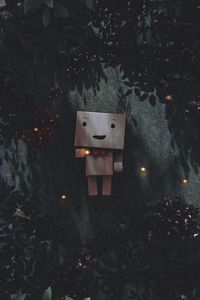 Preview wallpaper danbo, cardboard robot, branches, leaves
