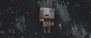 Preview wallpaper danbo, cardboard robot, branches, leaves
