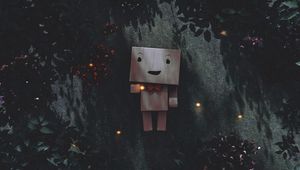 Preview wallpaper danbo, cardboard robot, branches, leaves