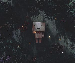 Preview wallpaper danbo, cardboard robot, branches, leaves