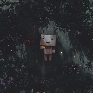 Preview wallpaper danbo, cardboard robot, branches, leaves