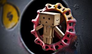 Preview wallpaper danbo, cardboard robot, construction, painted