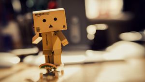 Preview wallpaper danbo, cardboard robot, skateboard