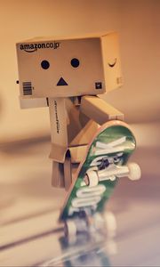 Preview wallpaper danbo, cardboard robot, skateboard, blur