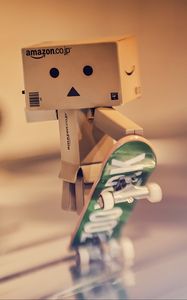 Preview wallpaper danbo, cardboard robot, skateboard, blur