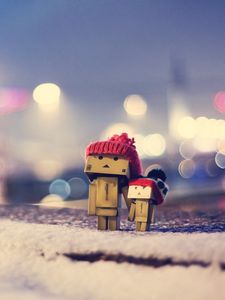 Preview wallpaper danbo, winter, cardboard robot, caps