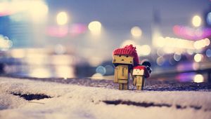 Preview wallpaper danbo, winter, cardboard robot, caps