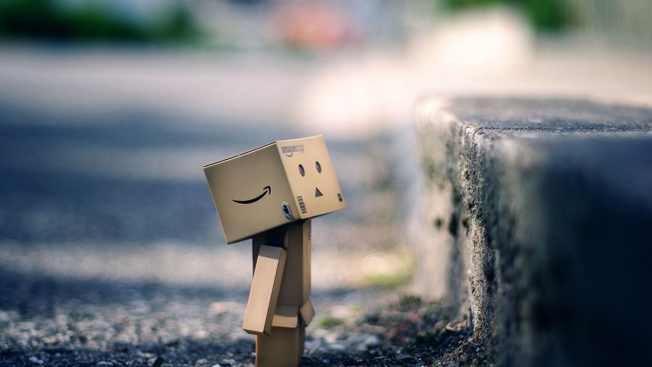 Wallpaper danboard, cardboard robot, box, pavement, asphalt hd, picture ...