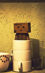 Preview wallpaper danboard, cardboard robot, cup, shadow