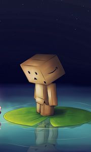 Preview wallpaper danboard, cardboard robot, flower