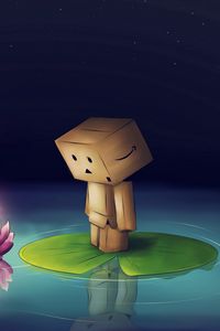 Preview wallpaper danboard, cardboard robot, flower