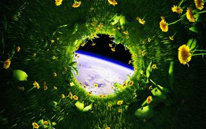 Preview wallpaper dandelions, flowers, grass, earth, space