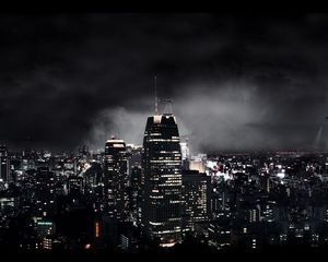 Preview wallpaper dark city, night, fantasy, skyscrapers