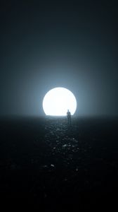 Preview wallpaper darkness, silhouette, glowing ball, bright, emptiness, loneliness