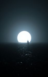 Preview wallpaper darkness, silhouette, glowing ball, bright, emptiness, loneliness