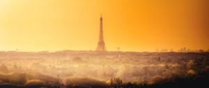 Preview wallpaper dawn, eiffel tower, horizon, paris, france