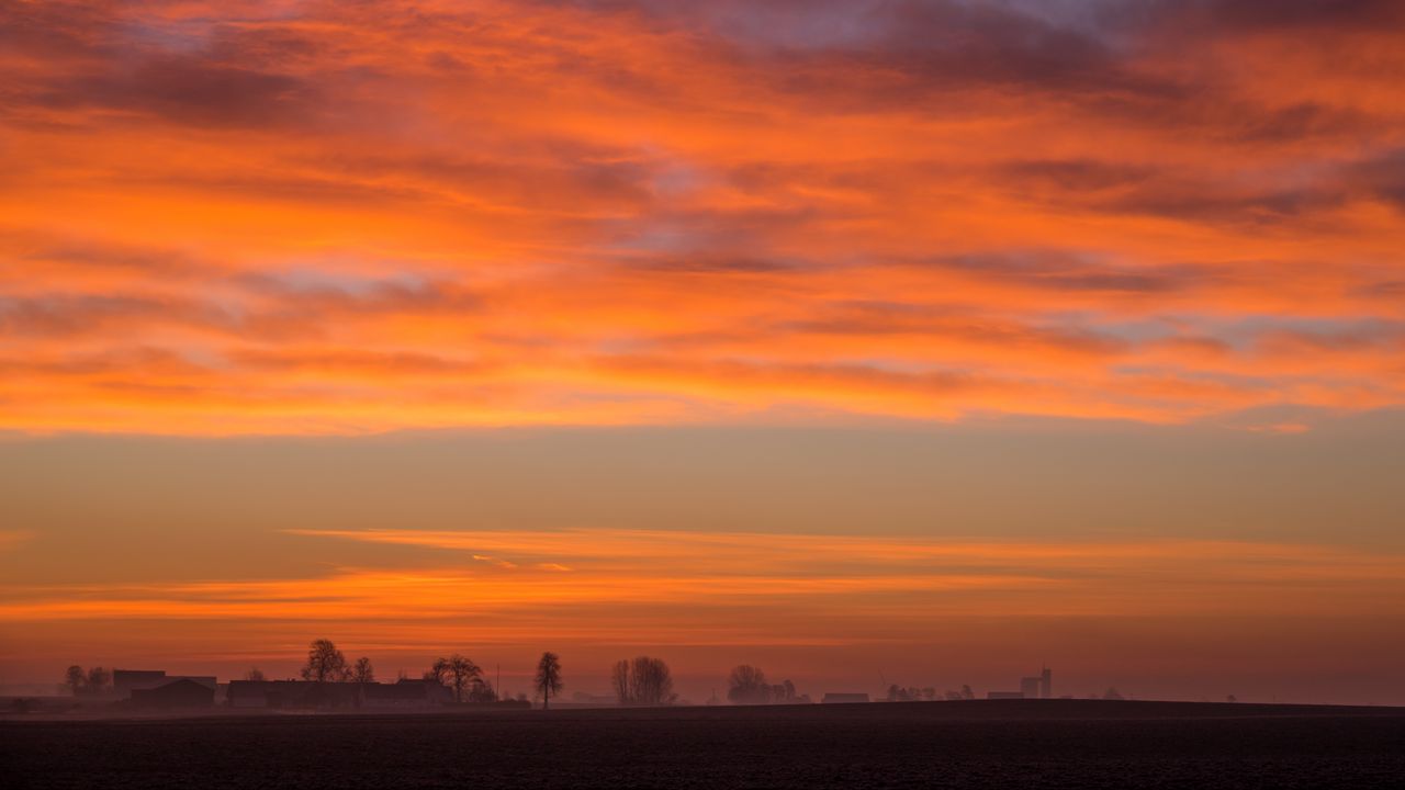 Wallpaper dawn, field, fog, landscape, clouds