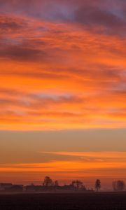 Preview wallpaper dawn, field, fog, landscape, clouds