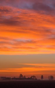 Preview wallpaper dawn, field, fog, landscape, clouds