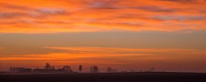 Preview wallpaper dawn, field, fog, landscape, clouds