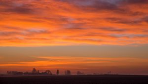 Preview wallpaper dawn, field, fog, landscape, clouds