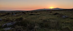 Preview wallpaper dawn, landscape, nature, hills, grass