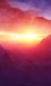 Preview wallpaper dawn, mountains, light, snow