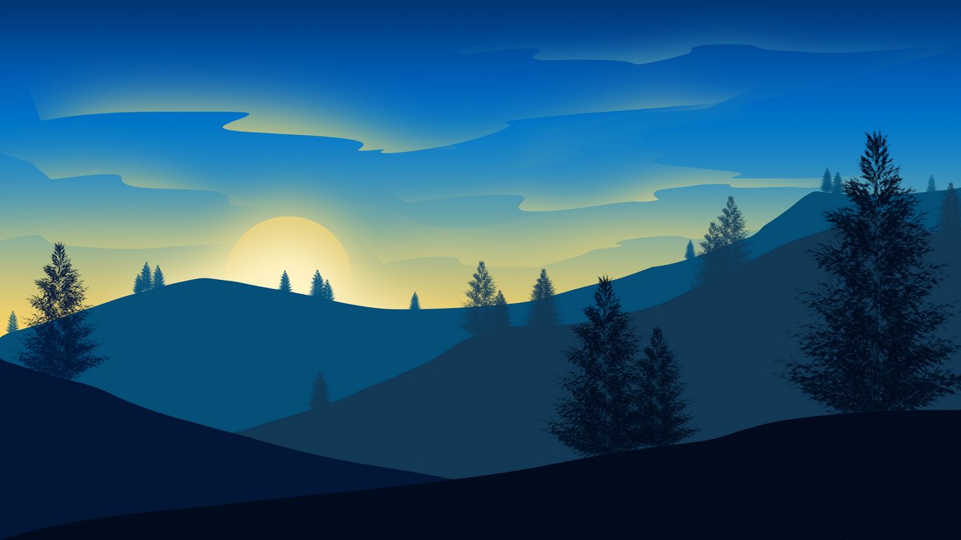 Download wallpaper 1366x768 dawn, sun, vector, hills tablet, laptop hd ...