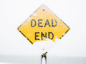 Preview wallpaper dead end, sign, snow, inscription