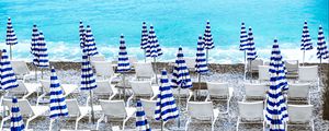 Preview wallpaper deck chairs, sunbeds, pebbles, sea, beach
