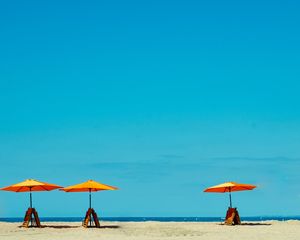 Preview wallpaper deckchairs, beach, sand, sea, vacation