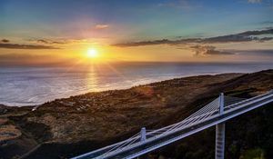 Preview wallpaper decline, coast, bridge, sky, ocean, horizon