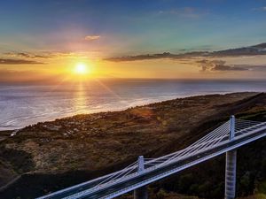 Preview wallpaper decline, coast, bridge, sky, ocean, horizon