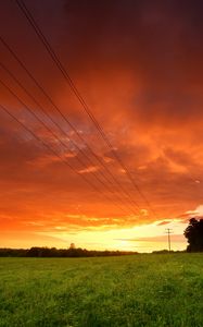 Preview wallpaper decline, evening, sky, field, wires, greens