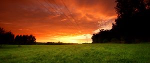 Preview wallpaper decline, evening, sky, field, wires, greens