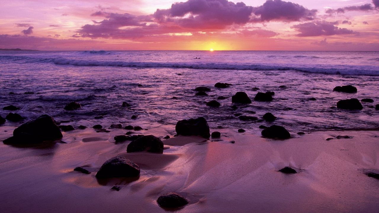 Wallpaper decline, hawaii, evening, sea, sand, stones