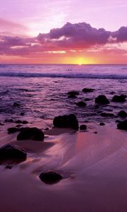 Preview wallpaper decline, hawaii, evening, sea, sand, stones