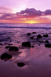 Preview wallpaper decline, hawaii, evening, sea, sand, stones