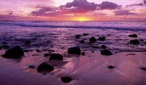 Preview wallpaper decline, hawaii, evening, sea, sand, stones