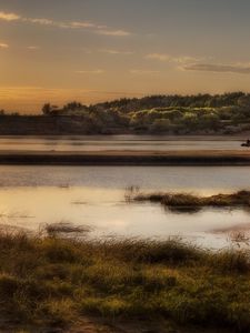 Preview wallpaper decline, lake, landscape, colors, paints, fisherman