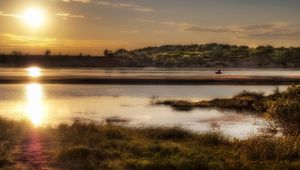 Preview wallpaper decline, lake, landscape, colors, paints, fisherman